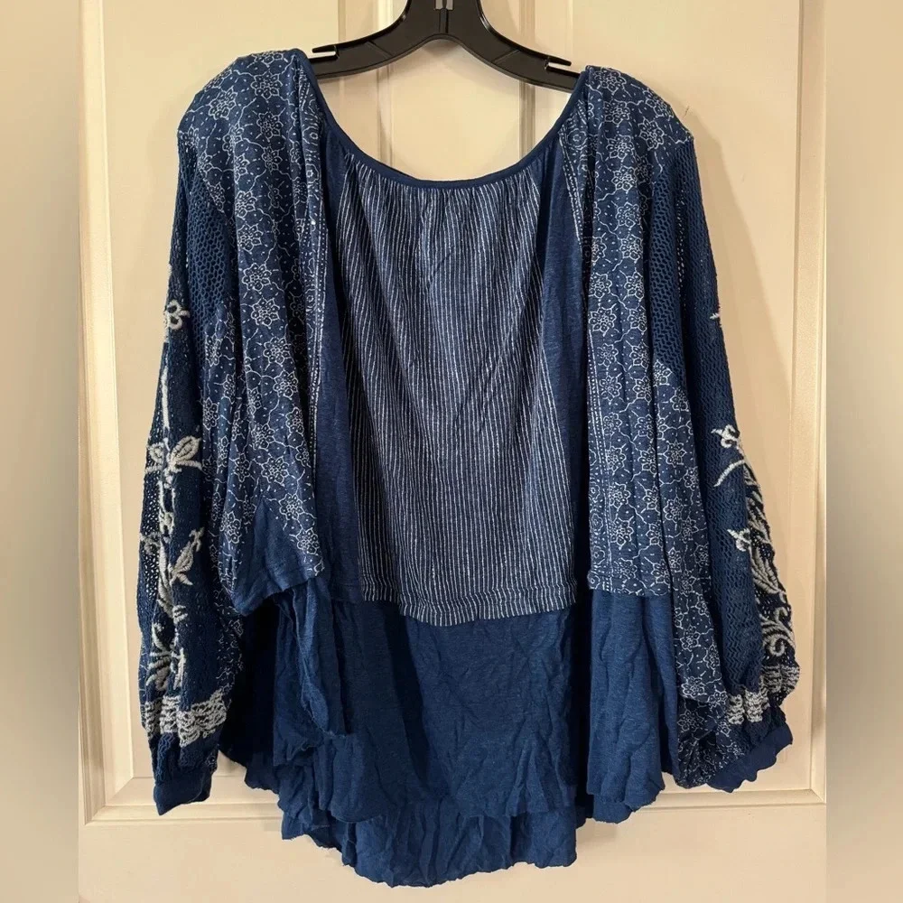 NWT Free People Indigo Dreams Embroidered Tunic Top XS